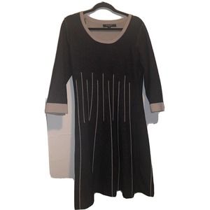 Nine West Black Cotton Scoop Neck Long Sleeve Knee Length Sweater Dress Size L